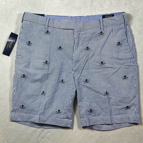 NWT Polo Ralph Lauren 35W Stretch Straight Fit Seersucker Skull Pattern Shorts - Picture 2 of 11
